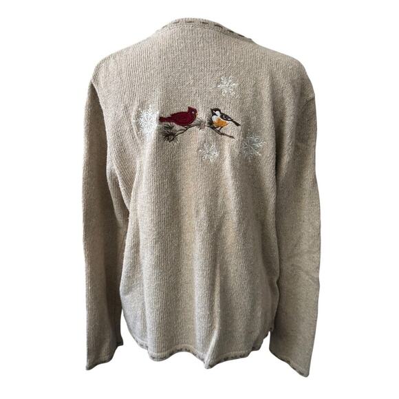 Croft & Barrow Winter Holiday Medium Women’s Sweater Birds Snowflakes Granny - Picture 2 of 8